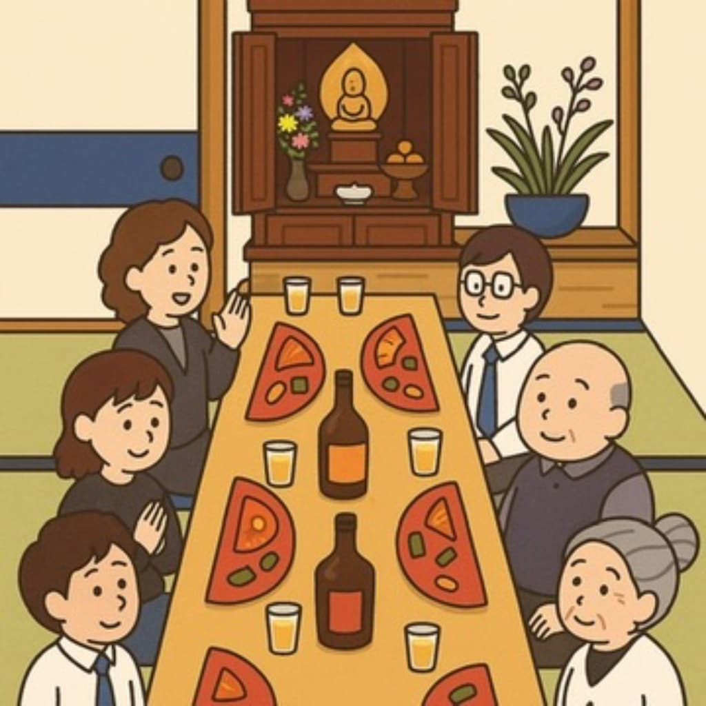 法事の会食風景　イラスト画像